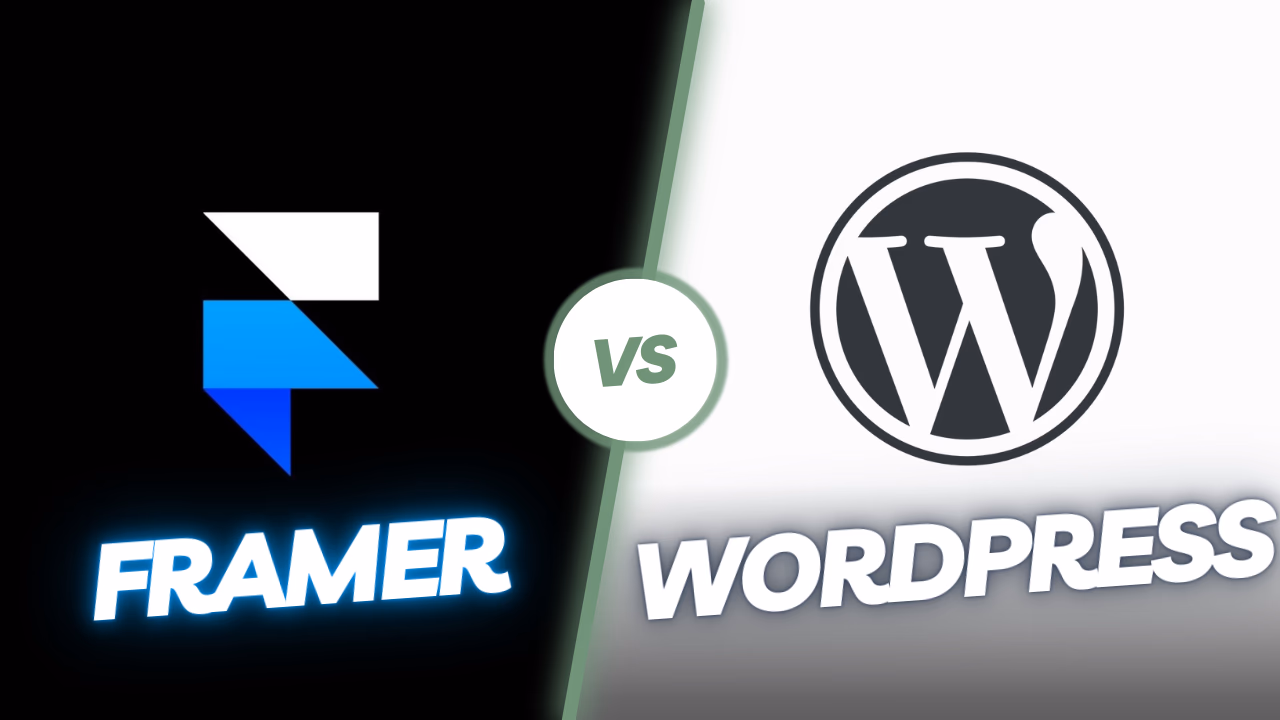 Framer vs wordpress composite image with logos