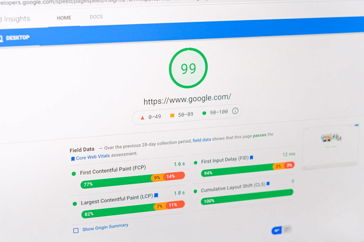 Google Pagespeed Insights score showing 99 out of 100