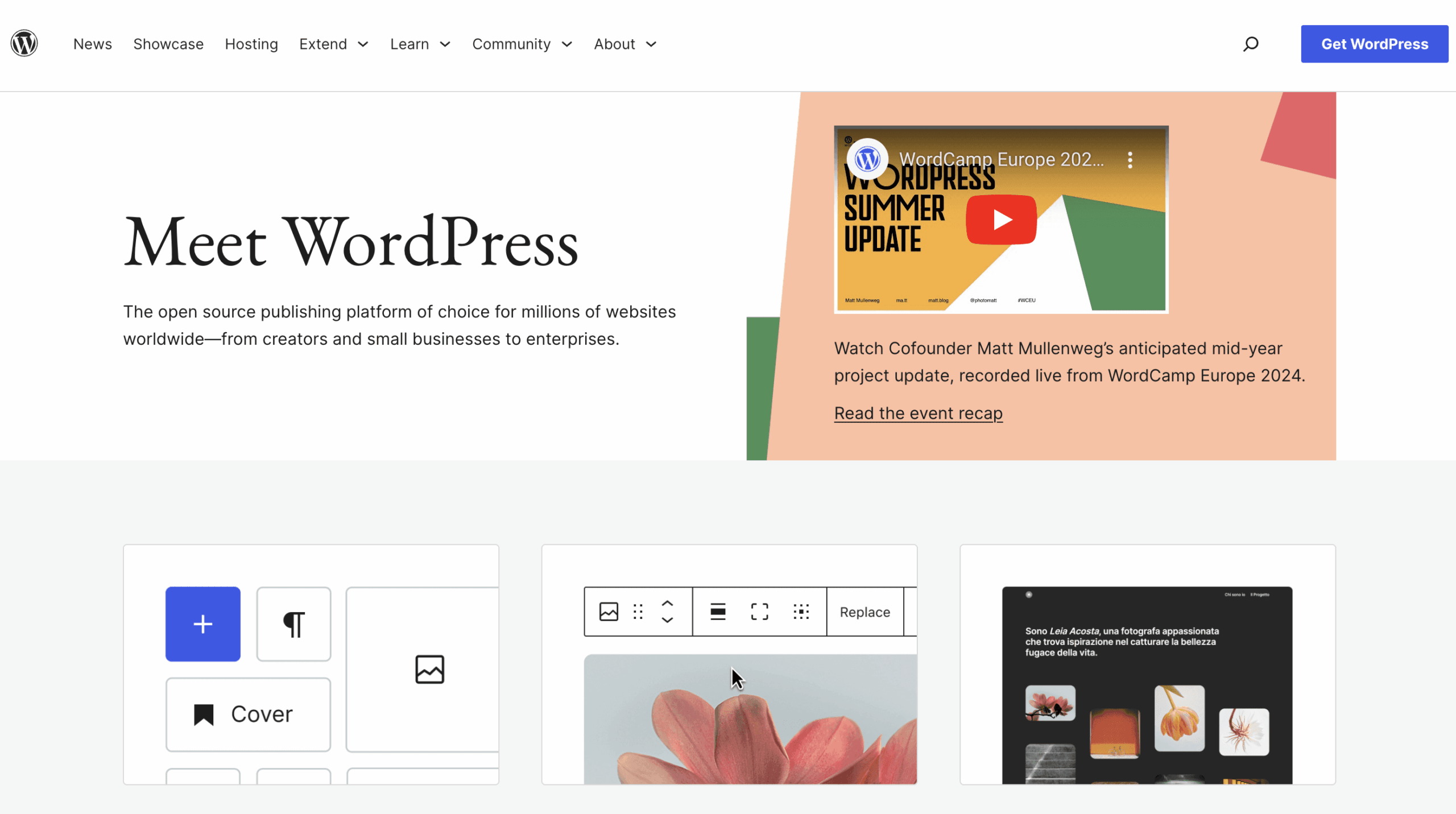 Wordpress homepage screengrab